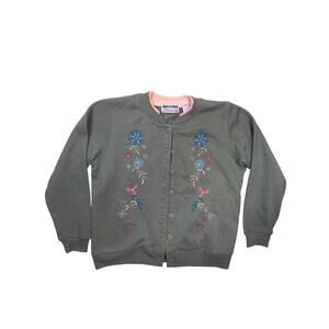 Vintage Shenanigans Green Button Up Floral Sweater Women’s SP/XS – Cottagecore